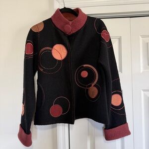 CoVelo Wool Black Orange Embroidered Jacket Art Deco Size Medium